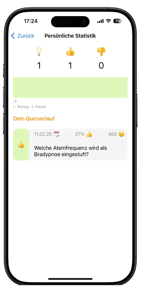 Die persönlichen Statistiken zum NotSan Quiz in der App